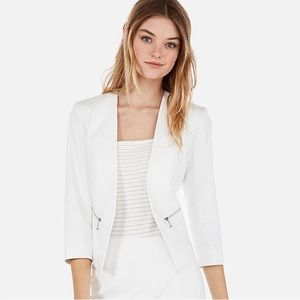 Express Zip Pocket Cutaway White Collarless Blazer